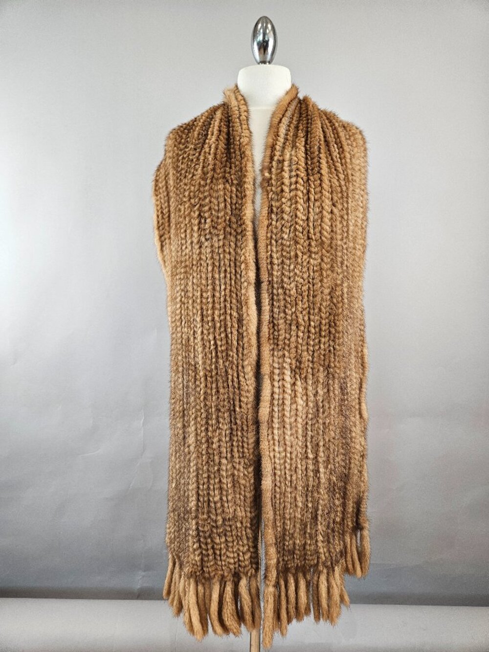 Hand Made Whisky Coloured Woven Mink Shawl / Scarf with fringe